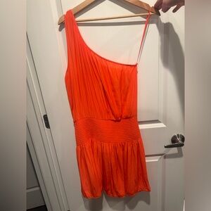 Ramy Brook Orange One-Shoulder Smocked Dress